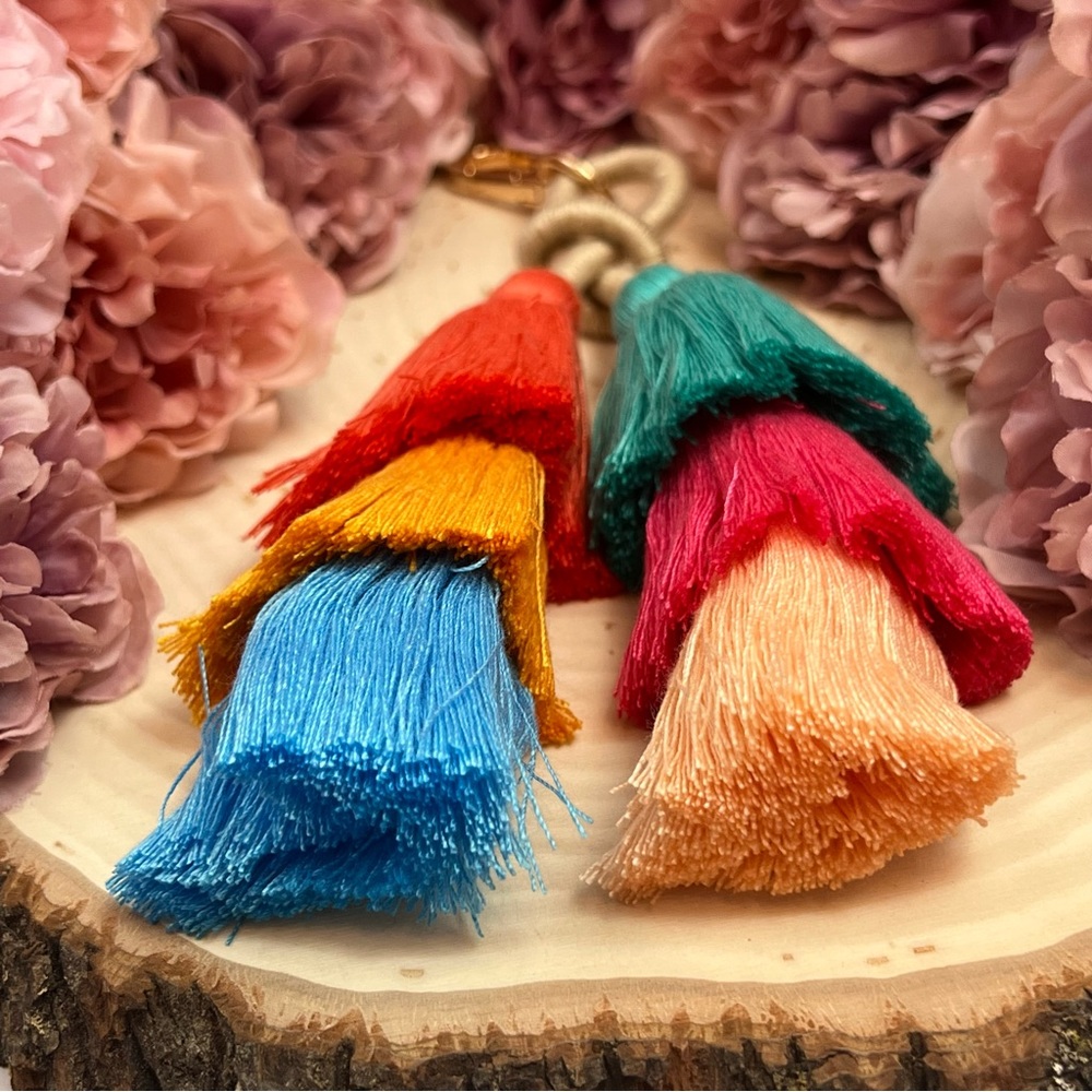 Boho Extra Long Multi Tier Colorful Fringe Purse Charm - Picture 12 of 16